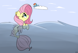 Size: 3496x2362 | Tagged: safe, artist:taurson, derpibooru import, fluttershy, rainbow dash, pegasus, pony, seapony (g4), cloud, high res, ocean, seaponified, seapony fluttershy, species swap