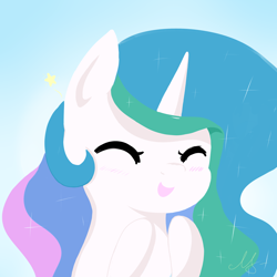 Size: 3000x3000 | Tagged: safe, artist:maravor, princess celestia, alicorn, pony, blushing, chibi, cute, cutelestia, eyes closed, female, mare, moe, smiling, solo, stars