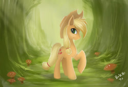 Size: 900x611 | Tagged: safe, artist:nokno76, applejack, earth pony, pony, applejack's hat, blonde, blonde mane, blonde tail, female, green eyes, mare, orange coat, solo