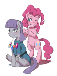 Size: 600x797 | Tagged: safe, artist:tzc, maud pie, pinkie pie, earth pony, pony, duo, female, mare, rock candy necklace