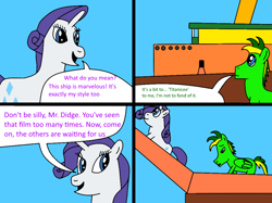 Size: 1024x765 | Tagged: safe, artist:didgereethebrony, rarity, oc, oc:didgeree, pegasus, pony, unicorn, comic:wreck of the renaissance, bridge, comic, dialogue, female, male, mare, ship, stallion, vessel