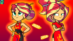 Size: 3840x2160 | Tagged: safe, artist:9987neondraws, sunset shimmer, equestria girls, cheongsam, clothes, solo