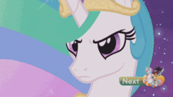 Size: 400x225 | Tagged: safe, screencap, daybreaker, princess celestia, alicorn, pony, a royal problem, alter ego, animated, crowning moment of awesome, dream, evil laugh, female, fire, gif, mane of fire, mare, silhouette, treehouse logo