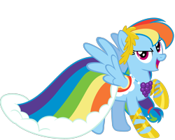 Size: 2024x1630 | Tagged: safe, artist:mattbas, derpibooru import, rainbow dash, pegasus, pony, suited for success, >:d, beautiful, clothes, cute, dashabetes, dress, female, gala dress, hoof shoes, looking at you, mare, rainbow dash always dresses in style, raised hoof, simple background, smiling, smirk, solo, transparent background, vector, wings