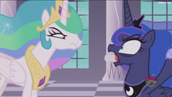 Size: 1920x1080 | Tagged: safe, screencap, princess celestia, princess luna, alicorn, pony, a royal problem, argument, bags under eyes, faic, female, mare, yelling