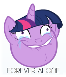 Size: 441x512 | Tagged: safe, artist:mikesouthmoor, derpibooru import, twilight sparkle, contorted, forever alone, meme, reaction image, simple background, solo