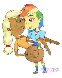 Size: 400x501 | Tagged: safe, artist:spiderfingers15, derpibooru import, applejack, rainbow dash, human, appledash, converse, female, humanized, lesbian, shipping, shoes