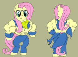 Size: 752x553 | Tagged: safe, artist:broozerpunch, artist:nuka-kitty, fluttershy, pegasus, pony, buffout, fallout, muscles, muscleshy