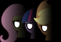 Size: 7175x4998 | Tagged: safe, applejack, fluttershy, twilight sparkle, earth pony, pegasus, pony, absurd resolution, applefreddy, applefreddy fazjack's pizzeria, chicashy, five nights at freddy's, fnaf 2, freddy fazbear, twilightbonnie