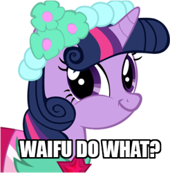 Size: 344x349 | Tagged: safe, derpibooru import, twilight sparkle, a canterlot wedding, bridesmaid dress, clothes, dress, faic, image macro, meme, solo, twiface, waifu