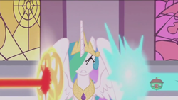 Size: 1280x720 | Tagged: safe, screencap, princess celestia, alicorn, pony, a royal problem, blast, female, magic, magic blast, mare, solo