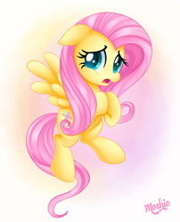 Size: 1280x1585 | Tagged: safe, artist:imoshie, fluttershy, pegasus, pony, cute, daaaaaaaaaaaw, floating, floppy ears, hnnng, hooves together, looking at you, open mouth, shyabetes, solo, spread wings, weapons-grade cute