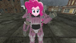 Size: 1920x1080 | Tagged: safe, artist:heydude1029, pinkie pie, equestria girls, 3d, fallout 4, happy, power armor, powered exoskeleton, smiling, source filmmaker, waving