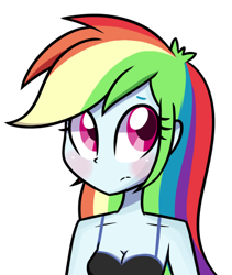 Size: 399x473 | Tagged: safe, artist:darkynez, derpibooru import, rainbow dash, equestria girls, blushing, breasts, bust, cleavage, clothes, cute, dashabetes, female, simple background, sleeveless, solo, tanktop, white background