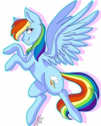 Size: 888x1110 | Tagged: safe, artist:unknown9990, derpibooru import, rainbow dash, pegasus, pony, ear fluff, female, mare, profile, signature, simple background, solo, spread wings, white background, wings