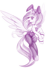 Size: 1000x1350 | Tagged: safe, artist:dstears, derpibooru import, princess celestia, alicorn, pony, bunny ears, bunny suit, bunnylestia, clothes, cuffs (clothes), female, looking at you, mare, monochrome, pantyhose, simple background, solo, white background