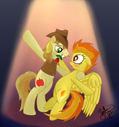 Size: 1600x1700 | Tagged: safe, artist:northlights8, derpibooru import, braeburn, spitfire, earth pony, pegasus, pony, crack shipping, female, male, shipping, spitburn, straight, tango