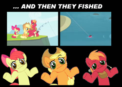 Size: 716x513 | Tagged: safe, apple bloom, applejack, big macintosh, earth pony, pony, leap of faith, fishing, male, stallion