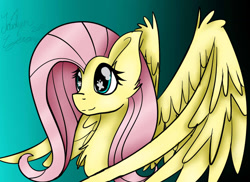 Size: 1024x745 | Tagged: safe, artist:jaidyn-fangtrap, fluttershy, pegasus, pony, bust, looking away, portrait, solo, spread wings, wingding eyes