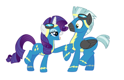 Size: 9800x6318 | Tagged: safe, artist:lunaticdawn, rarity, thunderlane, pegasus, pony, unicorn, absurd resolution, clothes, female, lidded eyes, male, mare, rarilane, shipping, simple background, stallion, straight, transparent background, uniform, wonderbolts uniform