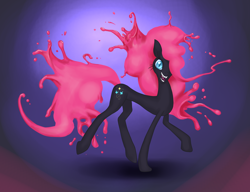 Size: 3208x2463 | Tagged: safe, artist:gigadragon, pinkie pie, earth pony, pony, abstract background, nightmare pinkie, nightmarified, open mouth, paint, sharp teeth, smiling, solo