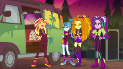 Size: 1920x1080 | Tagged: safe, screencap, adagio dazzle, aria blaze, sonata dusk, sunset shimmer, better together, equestria girls, sunset's backstage pass!, music festival outfit, the dazzlings