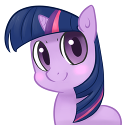 Size: 600x600 | Tagged: safe, artist:wherewolfs, derpibooru import, twilight sparkle, pony, bust, female, filly, looking at you, simple background, smiling, solo, white background