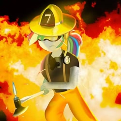 Size: 600x600 | Tagged: safe, artist:samueldavillo, derpibooru import, rainbow dash, equestria girls, firefighter, firefighter helmet, helmet, solo