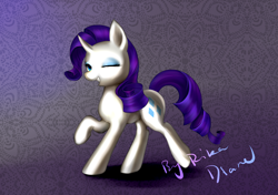 Size: 2480x1748 | Tagged: safe, artist:rikadiane, rarity, pony, unicorn, one eye closed, raised hoof, solo, wink