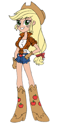 Size: 614x1302 | Tagged: safe, artist:edcom02, artist:jmkplover, applejack, human, equestria girls, boots, clothes, cowboy boots, freckles, gloves, hat, humanized, shorts, simple background, solo, transparent background