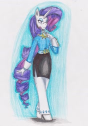 Size: 1490x2113 | Tagged: safe, artist:dp360, rarity, anthro, clothes, glasses, human facial structure, redesign, skirt, solo, traditional art