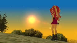 Size: 1600x900 | Tagged: safe, sunset shimmer, equestria girls, crossover, grand theft auto, gta san andreas, sun, tree