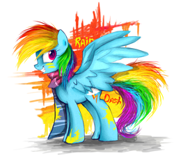 Size: 3300x3000 | Tagged: safe, artist:mirtash, derpibooru import, rainbow dash, pegasus, pony, clothes, female, mare, rcf community, scarf, simple background, smiling, solo, spread wings, white background, wings