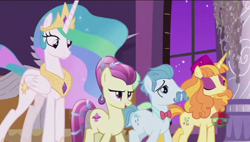 Size: 1600x908 | Tagged: safe, screencap, annoyed delegate, fleur de verre, princess celestia, tropical dream, alicorn, crystal pony, earth pony, pony, unicorn, a royal problem, female, male, mare, stallion