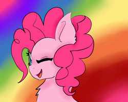 Size: 1024x819 | Tagged: safe, artist:jaidyn-fangtrap, pinkie pie, earth pony, pony, rainbow background, solo, wink