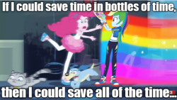 Size: 622x351 | Tagged: safe, derpibooru import, edit, edited screencap, screencap, pinkie pie, rainbow dash, better together, equestria girls, run to break free, best pony, blue dog, cute, dashabetes, hishe, how it should have ended, text