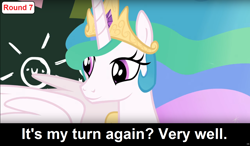 Size: 1600x935 | Tagged: safe, princess celestia, alicorn, pony, comic:celestia's servant interview, caption, cs captions, female, interview, mare, solo