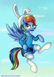 Size: 636x900 | Tagged: safe, artist:pyropk, pegasus, pony, rabbit, adorkable, adventure time, animal, awesome, bunny ears, clothes, cosplay, costume, crossover, cute, dork, female, fionna, fionna the human, hat, miniskirt, skirt, socks, solo, thigh highs