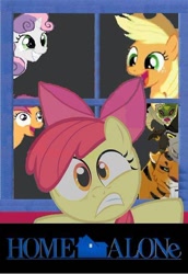 Size: 428x623 | Tagged: safe, apple bloom, applejack, chimera sisters, scootaloo, sweetie belle, chimera, earth pony, pony, chickun, cutie mark crusaders, exploitable meme, faic, forced meme, home alone, meme, multiple heads, three heads
