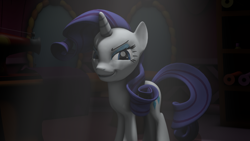 Size: 1280x720 | Tagged: safe, artist:tech--pony, rarity, pony, unicorn, 3d, >:d, female, looking at you, mare, solo