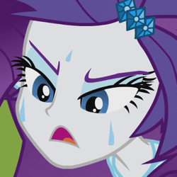 Size: 380x380 | Tagged: safe, screencap, rarity, equestria girls, player piano, rainbow rocks, cropped, open mouth, solo, sweat