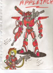 Size: 2522x3450 | Tagged: safe, artist:commandercanteets, applejack, human, armor, humanized, mecha, solo, traditional art, weapon