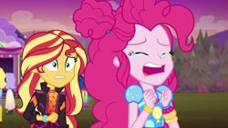 Size: 1920x1080 | Tagged: safe, screencap, pinkie pie, snow flower, sunset shimmer, better together, equestria girls, sunset's backstage pass!, music festival outfit, pinkie cry