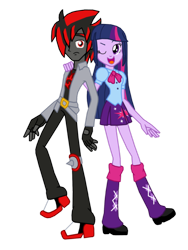 Size: 1024x1365 | Tagged: safe, artist:ferrokiva, derpibooru import, twilight sparkle, equestria girls, commission, crossover, edgy, equestria girls-ified, shadow the hedgehog, sonic the hedgehog (series), wink