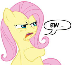 Size: 990x875 | Tagged: safe, fluttershy, pegasus, pony, disgusted, ew gay, looking at something, meme, simple background, solo, speech bubble, transparent background, wingless