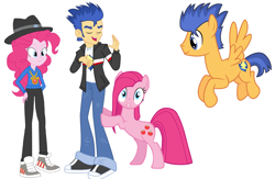 Size: 2420x1576 | Tagged: safe, flash sentry, pinkie pie, equestria girls, human ponidox, pinkamena diane pie, pinkiesentry, rapper pie, simple background, swapped cutie marks, vector, white background