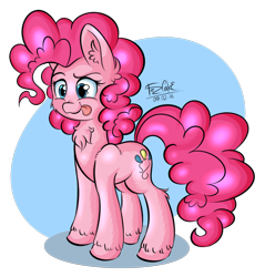 Size: 1613x1690 | Tagged: safe, artist:fezcake, pinkie pie, earth pony, pony, chest fluff, cutie mark, ear fluff, female, smiling, solo, tongue out