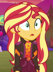 Size: 743x1003 | Tagged: safe, screencap, sunset shimmer, equestria girls, equestria girls series, sunset's backstage pass!, spoiler:eqg series (season 2), cropped, geode of empathy, magical geodes, music festival outfit, solo