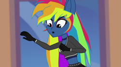 Size: 4321x2409 | Tagged: safe, artist:galacticflashd, derpibooru exclusive, derpibooru import, screencap, evil pie hater dash, rainbow dash, equestria girls, secrets and pies, adorapiehater, breasts, clothes, female, gloves, long gloves, rainboob dash, short shirt, show accurate, skirt, solo