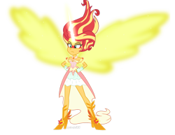 Size: 1600x1234 | Tagged: safe, artist:wubcakeva, sunset shimmer, equestria girls, friendship games, artificial wings, augmented, bare shoulders, clothes, daydream shimmer, dress, female, fingerless gloves, gloves, magic, magic wings, simple background, solo, transparent background, wings